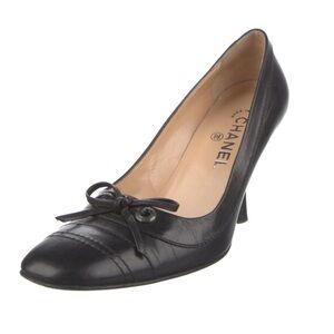 CHANEL Brown Leather Bow Pumps Heels 6.5
